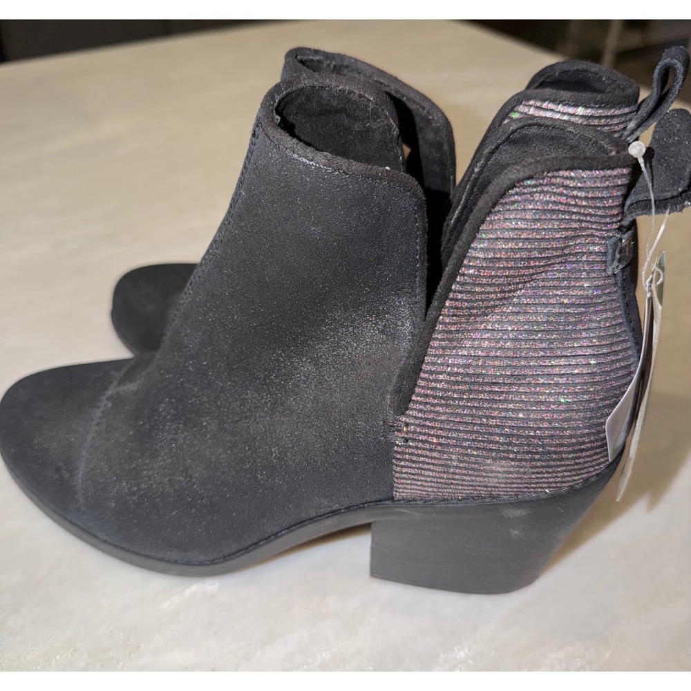 TOMS Everly Cutout Black Metallic Leather Glitter Rib Ankle Boots 9 10019270